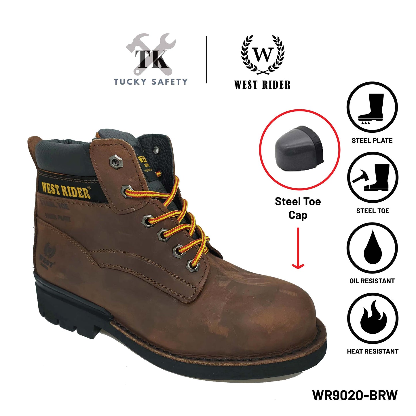 WR9020 SERIES WEST RIDER LEATHER HEAVY DUTY MID CUT LACE UP SAFETY BOOT / KASUT KERJA TALI LELAKI