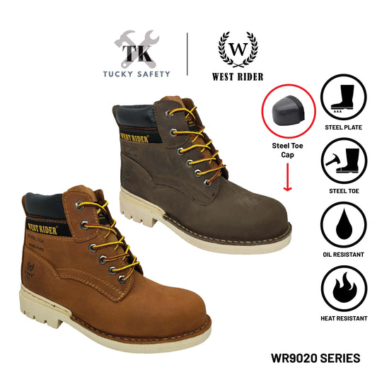 WR9020 BG ( SIZE 6-11 ) WEST RIDER LEATHER HEAVY DUTY MID CUT LACE UP SAFETY BOOT / KASUT KERJA TALI LELAKI