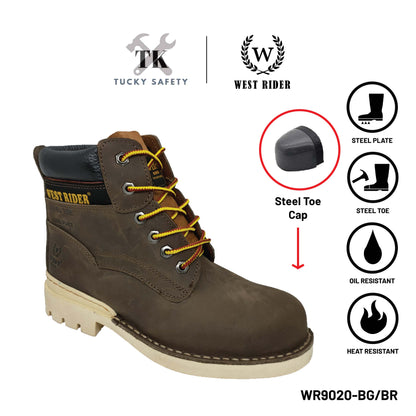 WR9020 BG ( SIZE 6-11 ) WEST RIDER LEATHER HEAVY DUTY MID CUT LACE UP SAFETY BOOT / KASUT KERJA TALI LELAKI