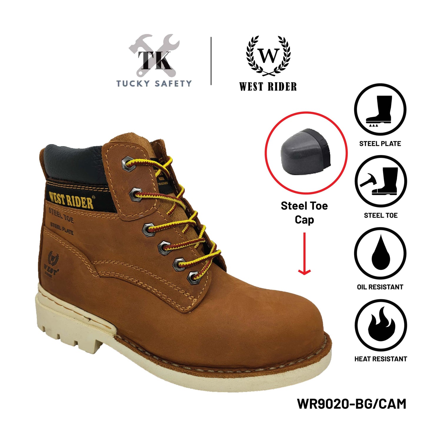 WR9020 BG ( SIZE 6-11 ) WEST RIDER LEATHER HEAVY DUTY MID CUT LACE UP SAFETY BOOT / KASUT KERJA TALI LELAKI