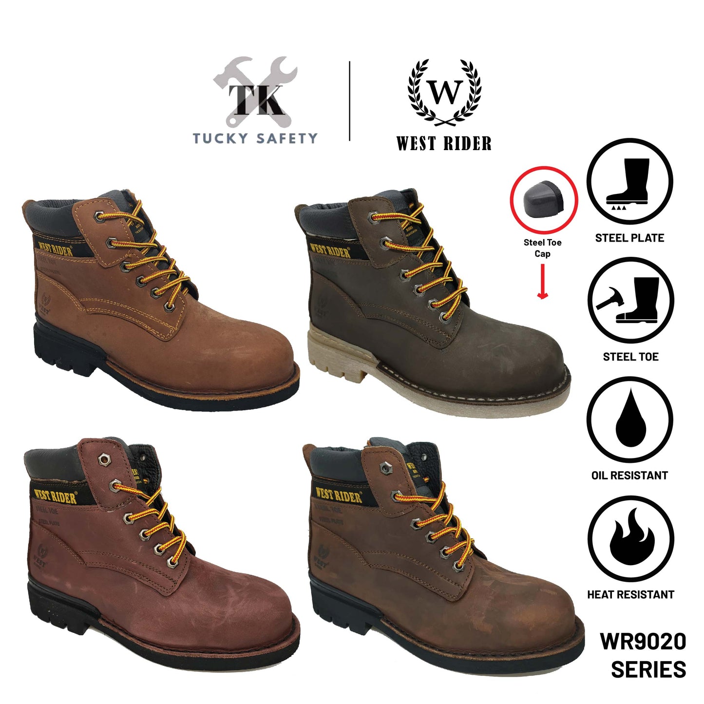 WR9020 SERIES WEST RIDER LEATHER HEAVY DUTY MID CUT LACE UP SAFETY BOOT / KASUT KERJA TALI LELAKI