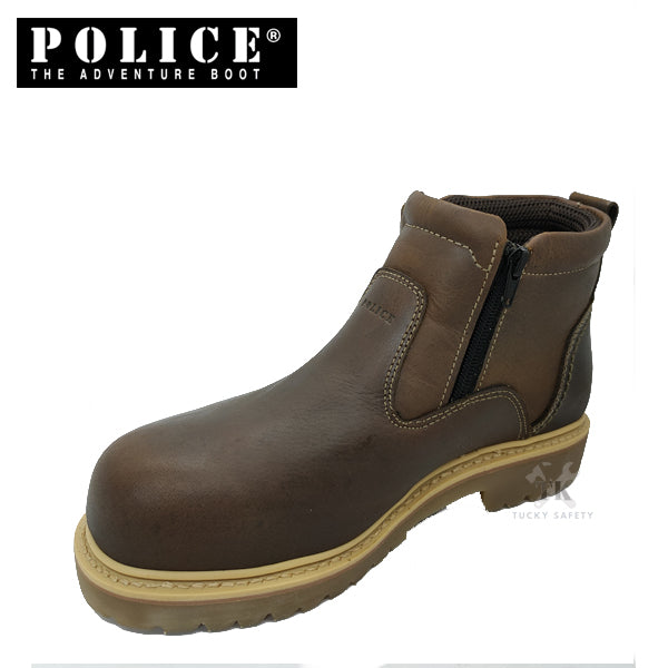 93501-G13P POLICE PREMIUM LEATHER MEN'S SAFETY BOOT / MEN'S HEAVY DUTY  SAFETY BOOT / KASUT KERJA LELAKI - BROWN