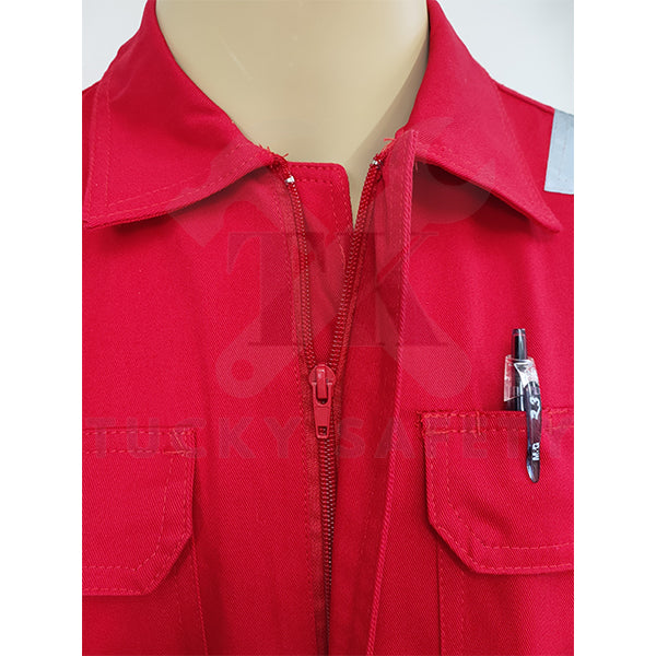 TK8820 TK 100% COTTON MEN'S WORKING COVERALL WITH BUTTON / DOUBLE ZIPPER COVERALL KERJA LELAKI- MAROON