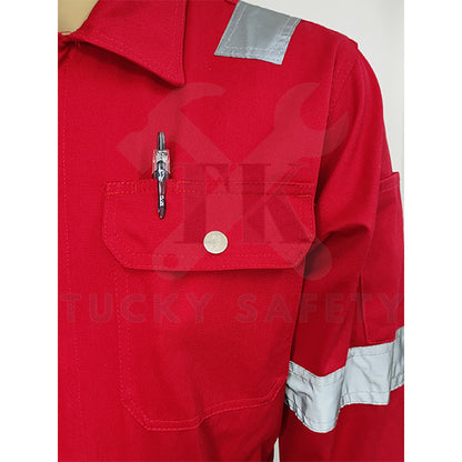 TK8820 TK 100% COTTON MEN'S WORKING COVERALL WITH BUTTON / DOUBLE ZIPPER COVERALL KERJA LELAKI- MAROON