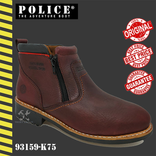 93159-K75 POLICE PREMIUM LEATHER HEAVY DUTY MID CUT ZIP ON SAFETY BOOT / KASUT KERJA LELAKI