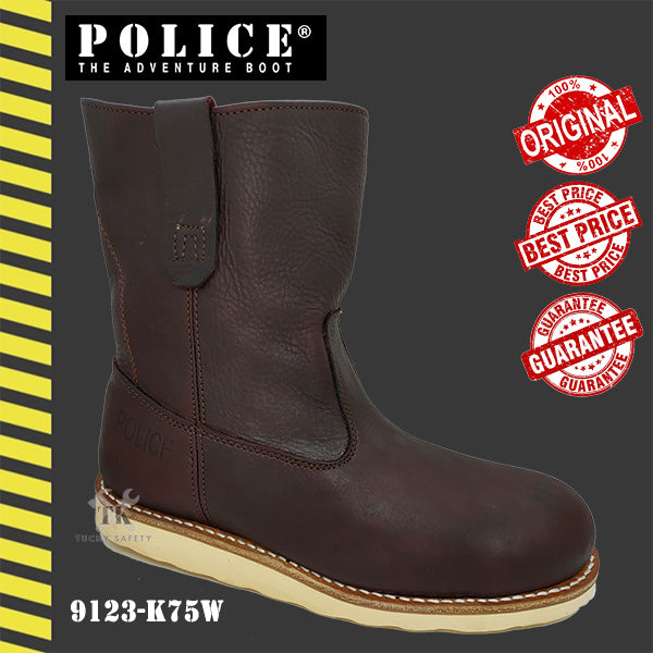 9123 White Sole  - ( SIZE 6-9 ) POLICE HEAVY DUTY HIGH CUT SAFETY BOOT / KASUT KERJA TINGGI LELAKI