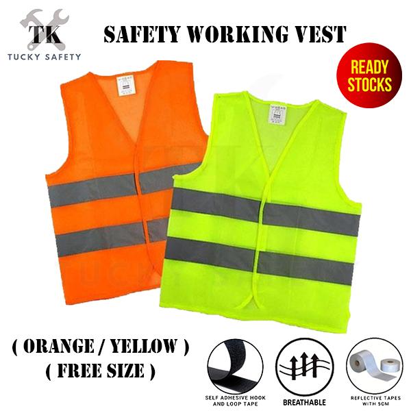 ?????READY STOCK?????( YELLOW / ORANGE ) FREE SIZE* SAFETY WORKING VEST REFLECTIVE TAPES / LOOP TAPE / BREATHABLE