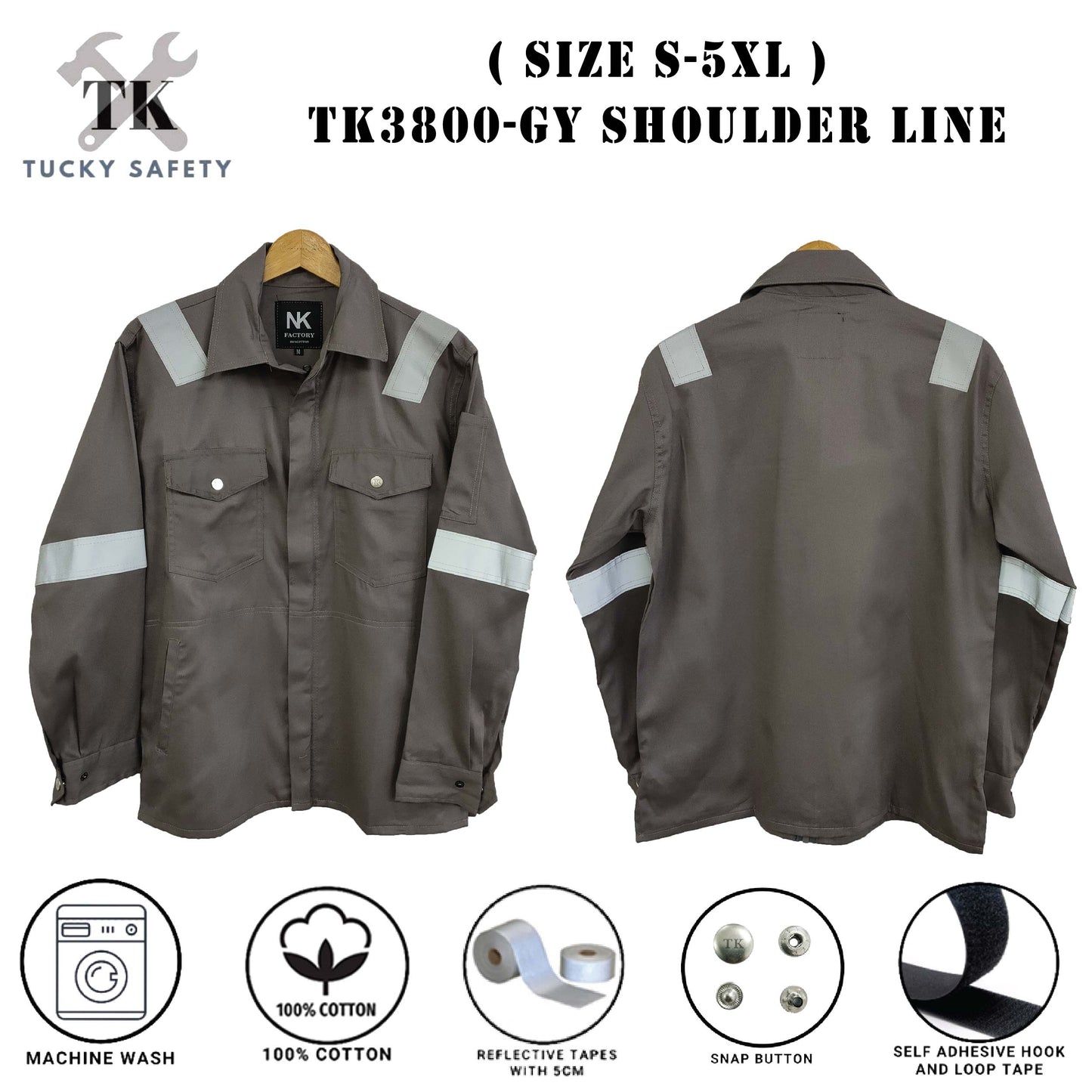 TK3800 -  ( SIZE S-5XL ) PPE 100% COTTON MEN'S WORKING JACKET / BAJU KERJA LELAKI 3800 - SHOULDER LINE