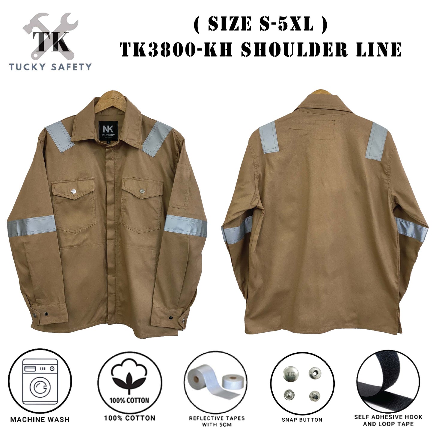 TK3800 -  ( SIZE S-5XL ) PPE 100% COTTON MEN'S WORKING JACKET / BAJU KERJA LELAKI 3800 - SHOULDER LINE