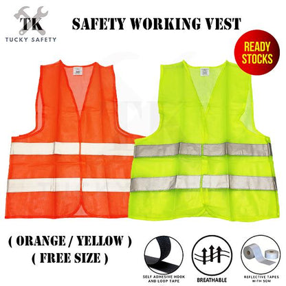 ?????READY STOCK?????( YELLOW / ORANGE ) FREE SIZE* SAFETY WORKING VEST REFLECTIVE TAPES / LOOP TAPE / BREATHABLE