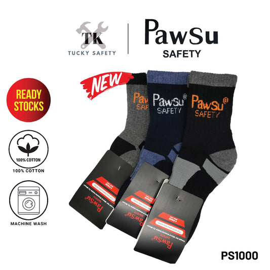 PS1000 [ PAWSU ] 1 PAIR HEAVY DUTY SAFETY MEN SOCK MID CUT STRETCHABLE HIGH QUALITY DURABLE / STOCKING KAIN TEBAL COTTON SOCK FREE SIZE