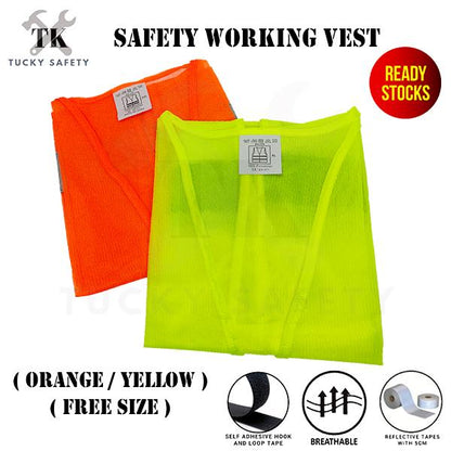 ?????READY STOCK?????( YELLOW / ORANGE ) FREE SIZE* SAFETY WORKING VEST REFLECTIVE TAPES / LOOP TAPE / BREATHABLE