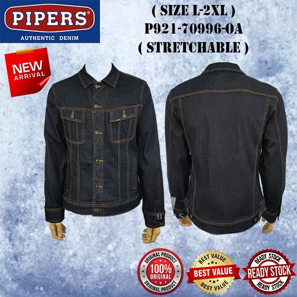 P921-70996 [ PIPERS ]  ( SIZE L-2XL ) MEN'S DENIM STRETCHABLE JEANS JACKET / PLAIN CASUAL LONG SLEEVE JACKET