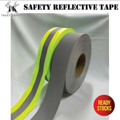 FABRIC SAFETY REFLECTIVE TAPE / REFLECTIVE LINE / TAPE PANTULAN KESELAMATAN / GREEN SILVER REFLECTIVE SILVER REFLECTIVE