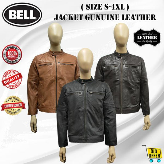 BL0033 [ BELL ] ( SIZE S-4XL ) ORIGINAL MEN'S JACKET GENUINE LEATHER LONG SLEEVE / JACKET KULIT LEMBU LELAKI