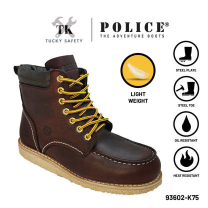 93602 Light Weight - [ POLICE ] LIGHT WEIGHT PREMIUM LEATHER MEN'S SAFETY BOOT / KASUT KERJA SAFETY BOOT LELAKI