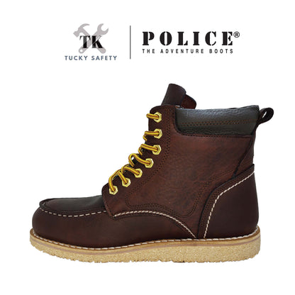 93602 Light Weight - [ POLICE ] LIGHT WEIGHT PREMIUM LEATHER MEN'S SAFETY BOOT / KASUT KERJA SAFETY BOOT LELAKI