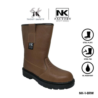 NK-1-BRW NK SAFETY SHOES STEEL TOE CAP SAFETY BOOT STEEL PLATE PU SOLE / KASUT SAFETY KERJA ARTIFICIAL LEATHER