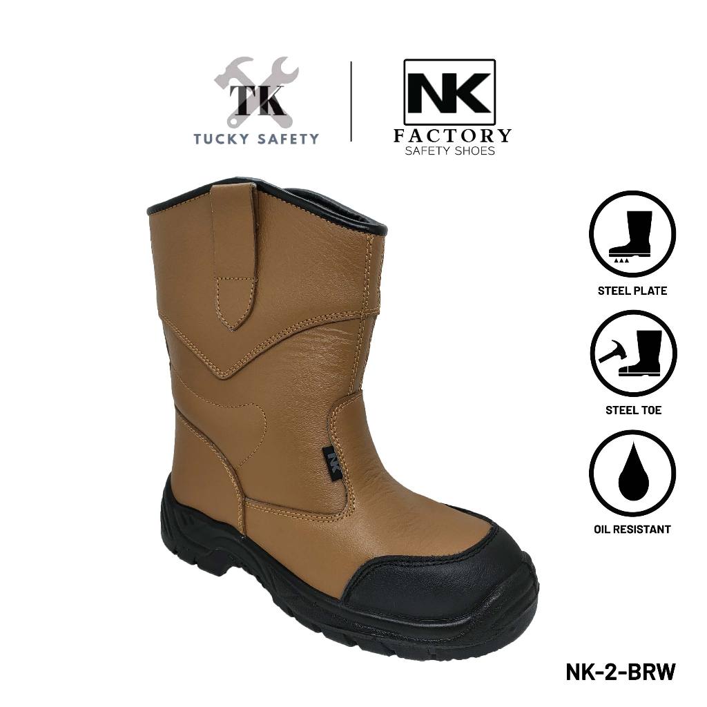 NK-2-BRW NK SAFETY SHOES STEEL TOE CAP SAFETY BOOT STEEL PLATE PU SOLE / KASUT SAFETY KERJA ARTIFICIAL LEATHER