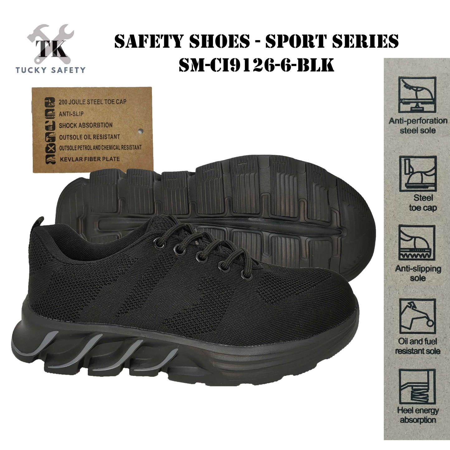 SM-CI9126-6-BLK SERIES Safety Shoes Sport Series Safety Protection Work Shoes Comfortable Sport Shoes Safety Shoes